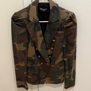 Generation Love 'Kennedy' Green Polyester Camouflage Blazer Size S